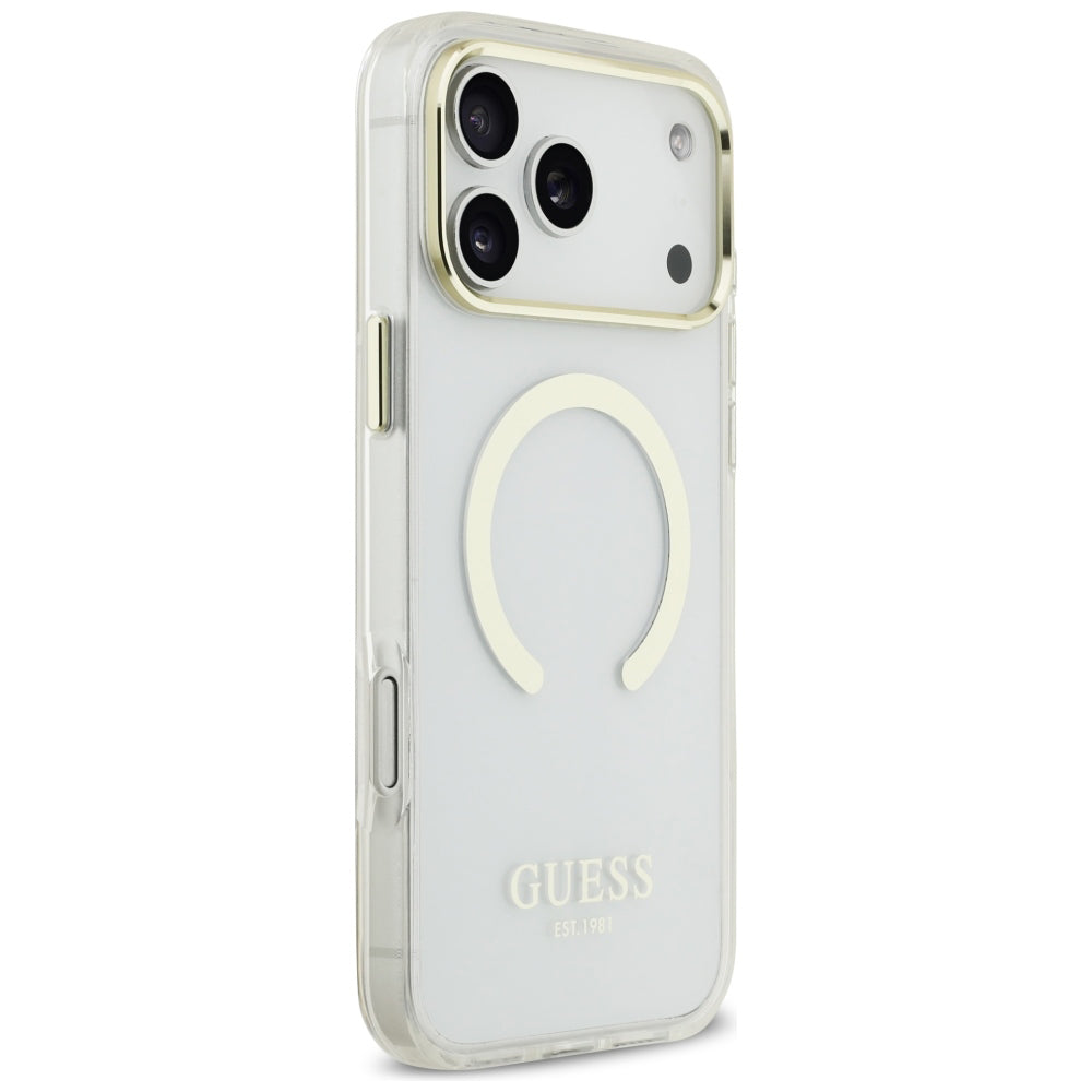 Coque MagSafe pour Apple iPhone 18 Pro Max, Guess, Contour Métallique, Dorée