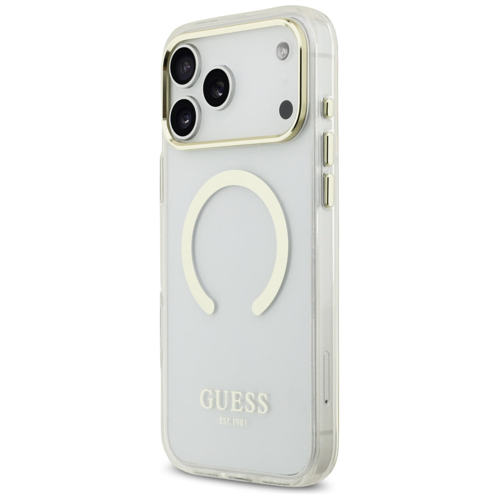 Coque MagSafe pour Apple iPhone 18 Pro Max, Guess, Contour Métallique, Dorée