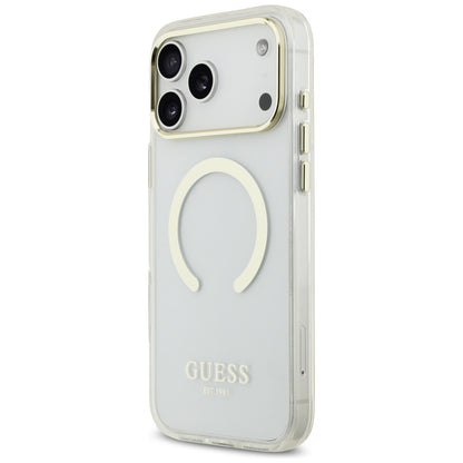 Coque MagSafe pour Apple iPhone 18 Pro Max, Guess, Contour Métallique, Dorée