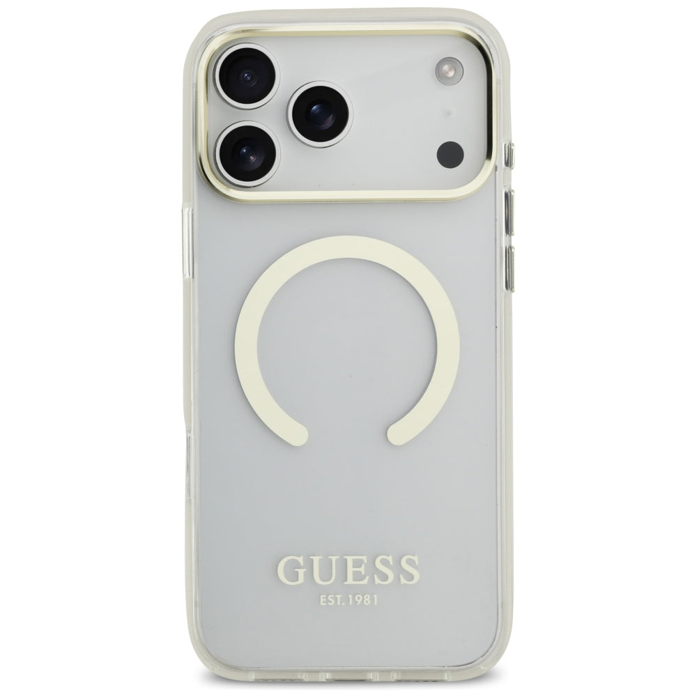 Coque MagSafe pour Apple iPhone 18 Pro Max, Guess, Contour Métallique, Dorée