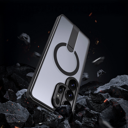 Coque MagSafe pour Samsung Galaxy S26 S942, Hybrid Armor, X avec support, Noire