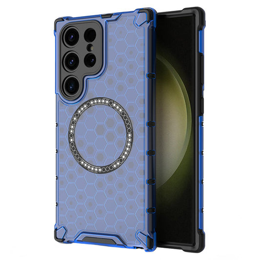 Coque MagSafe pour Samsung Galaxy S24 Ultra S928, Techsuit, HoneyComb Shield, Bleue