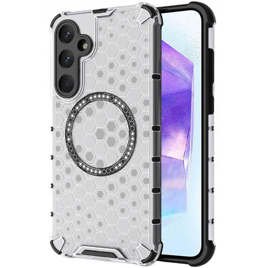 MagSafe-Hülle für Samsung Galaxy A55 5G A556, Techsuit, HoneyComb Shield, Weiß