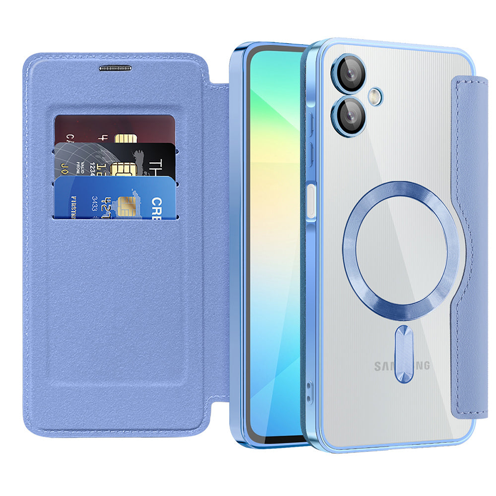 Coque MagSafe pour Samsung Galaxy A06 A065, Techsuit, SmartMag Book, Bleu