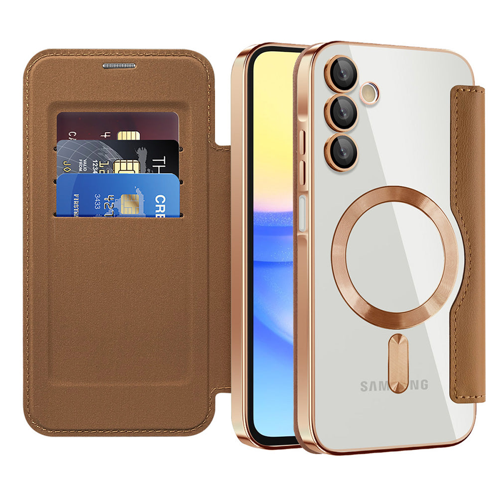 Coque MagSafe pour Samsung Galaxy A15 5G A156 / A15 A155, Techsuit, SmartMag Book, Marron