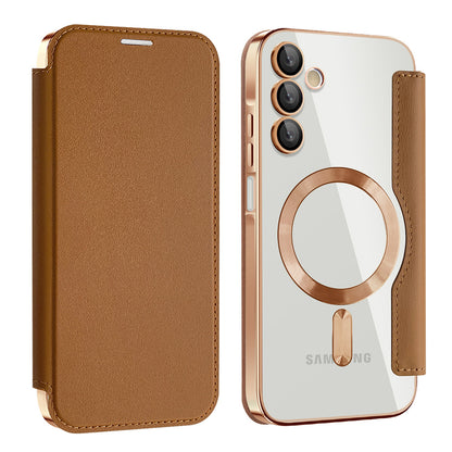 Coque MagSafe pour Samsung Galaxy A15 5G A156 / A15 A155, Techsuit, SmartMag Book, Marron