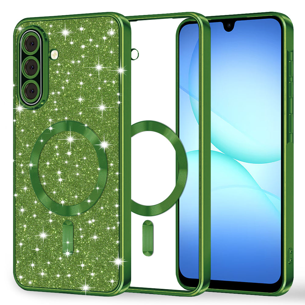 Coque MagSafe pour Samsung Galaxy A17 4G / A17 5G, Techsuit, Luxury Glitter, Vert Foncé