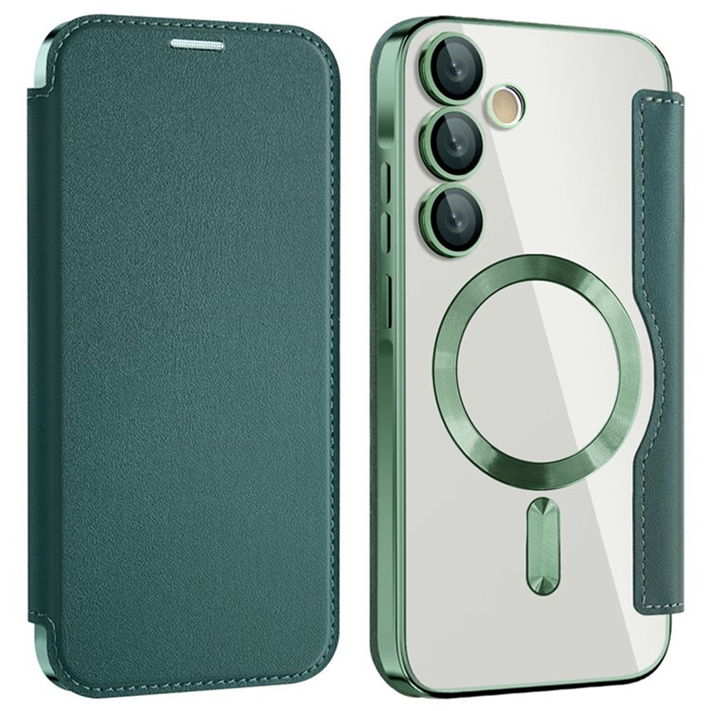 Coque MagSafe pour Samsung Galaxy A35 5G A356, Techsuit, SmartMag Book, Vert