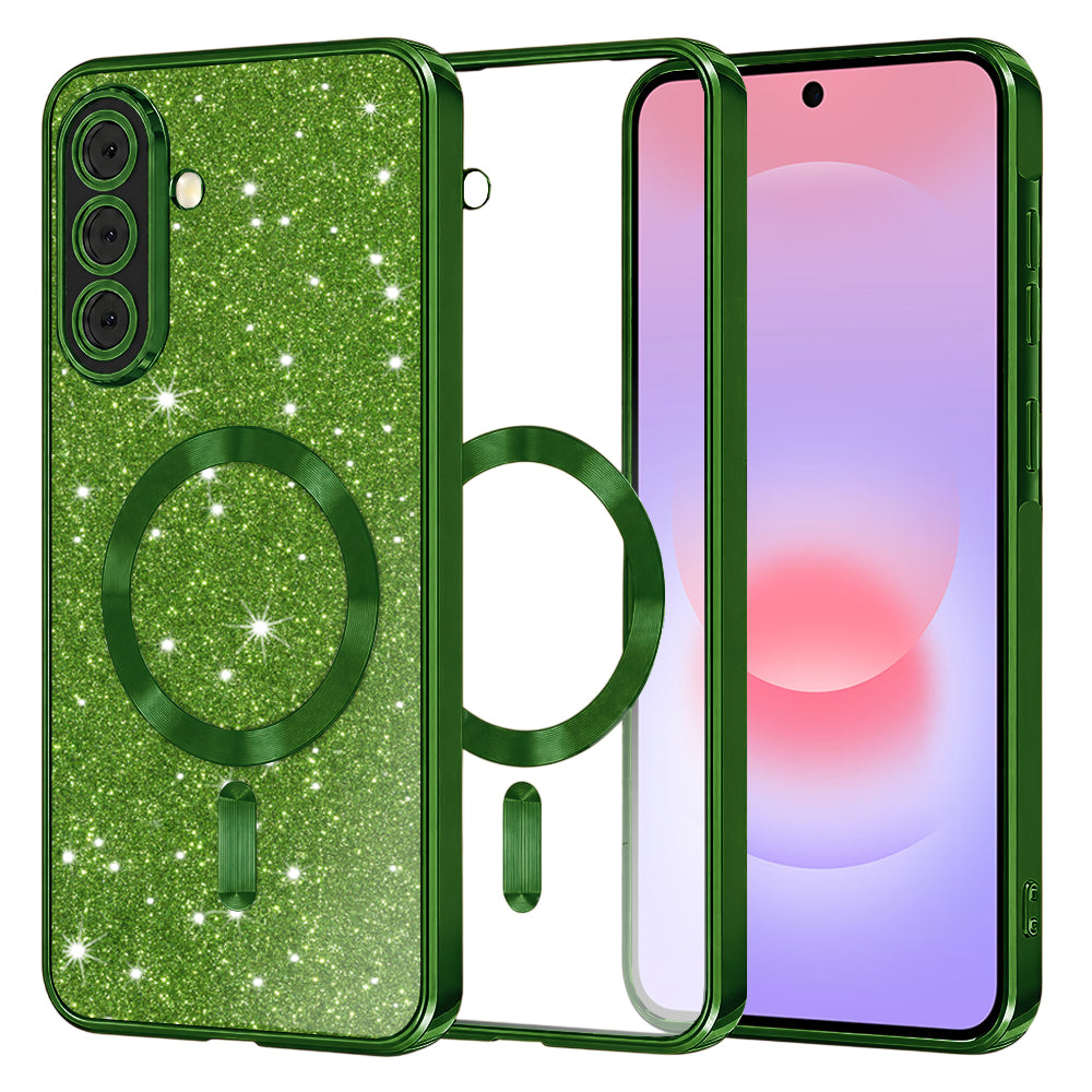 Coque MagSafe pour Samsung Galaxy A37 5G, Techsuit, Luxury Glitter, Vert Foncé
