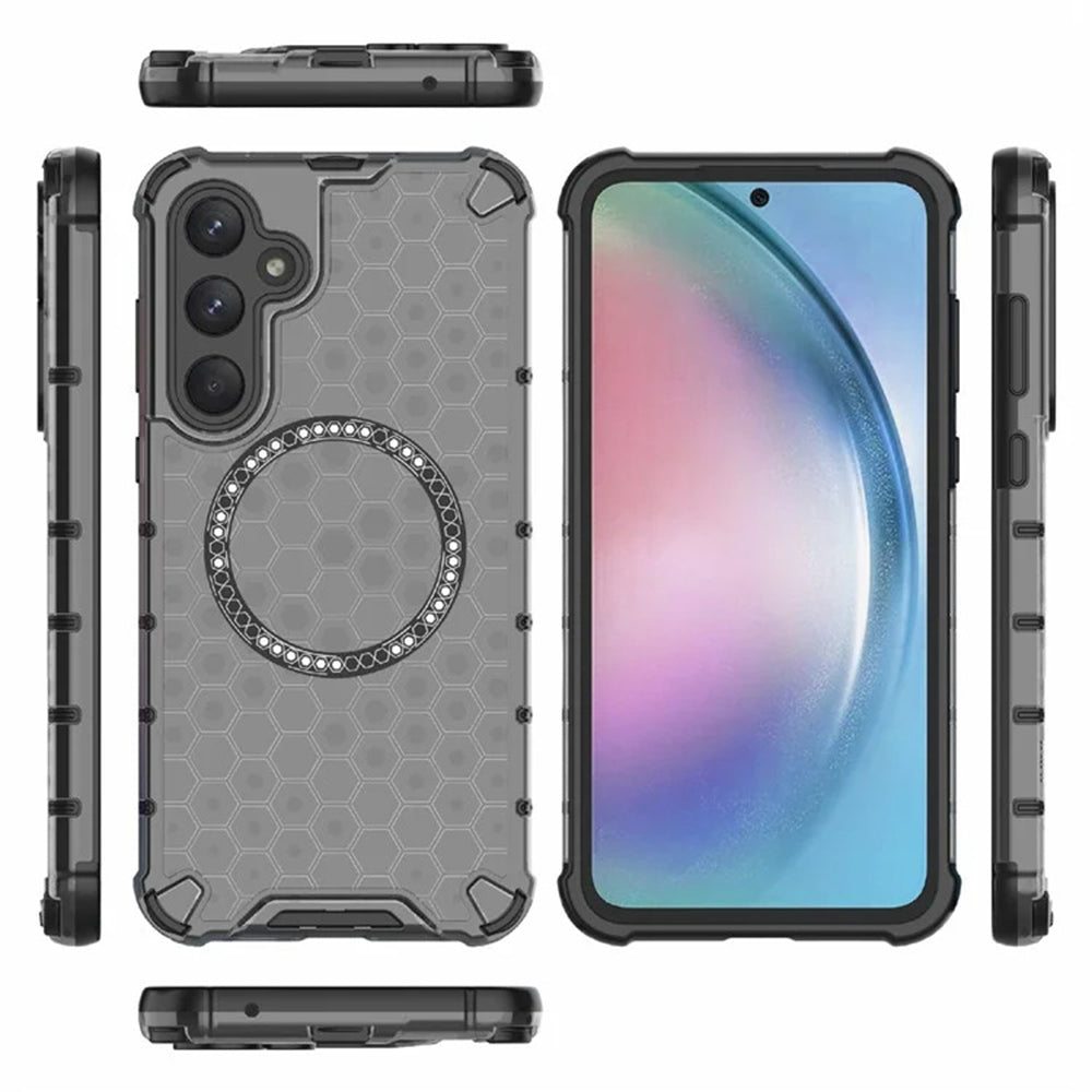 Coque MagSafe pour Samsung Galaxy A55 5G A556, Techsuit, HoneyComb Shield, Noire