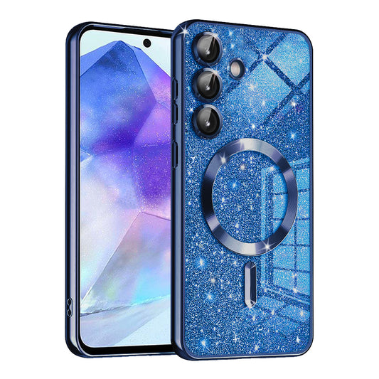 MagSafe-Hülle für Samsung Galaxy A55 5G A556, Techsuit, Luxury Glitter, Dunkelblau