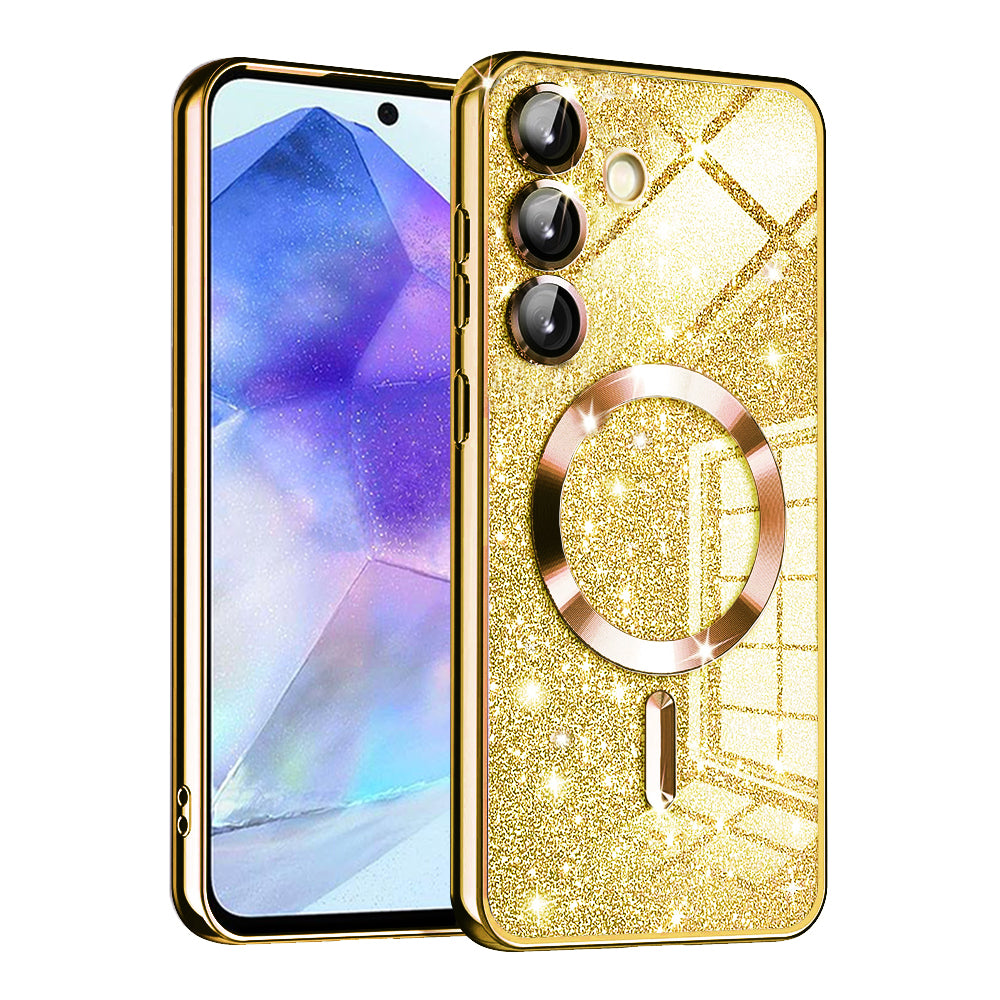 Coque MagSafe pour Samsung Galaxy A55 5G A556, Techsuit, Luxury Glitter, Dorée