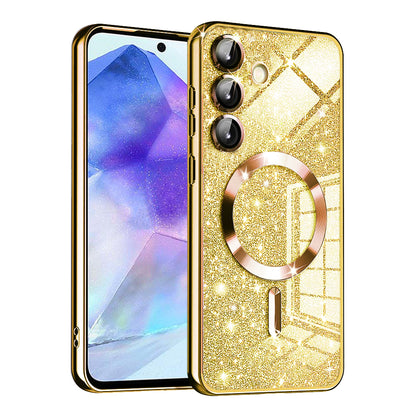 Coque MagSafe pour Samsung Galaxy A55 5G A556, Techsuit, Luxury Glitter, Dorée