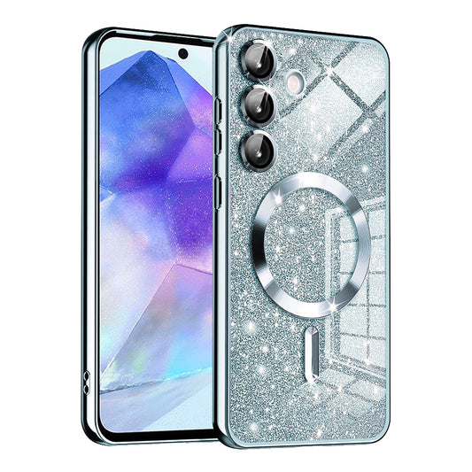 MagSafe-Hülle für Samsung Galaxy A55 5G A556, Techsuit, Luxury Glitter, Blau