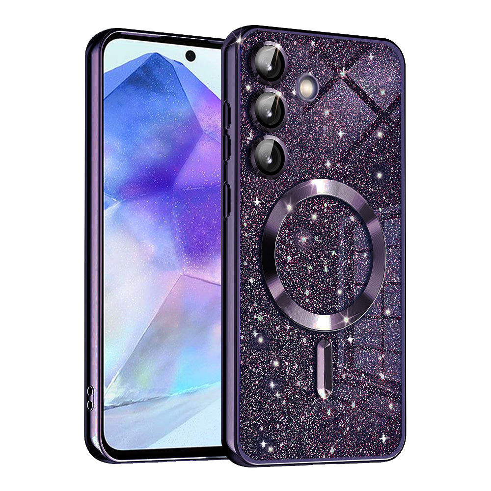 MagSafe-Hülle für Samsung Galaxy A55 5G A556, Techsuit, Luxury Glitter, Dunkellila
