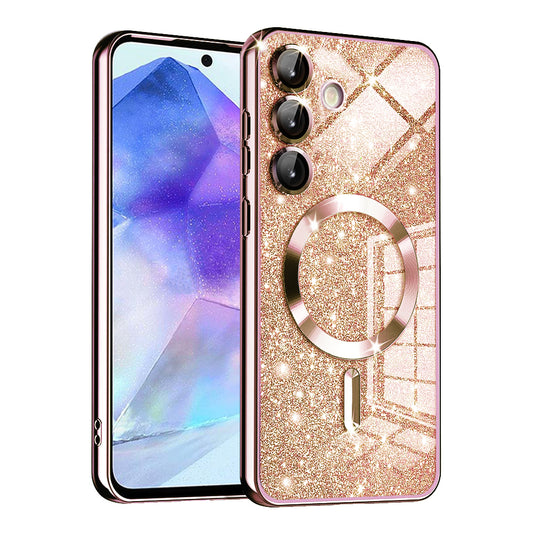 MagSafe-Hülle für Samsung Galaxy A55 5G A556, Techsuit, Luxury Glitter, Roségold