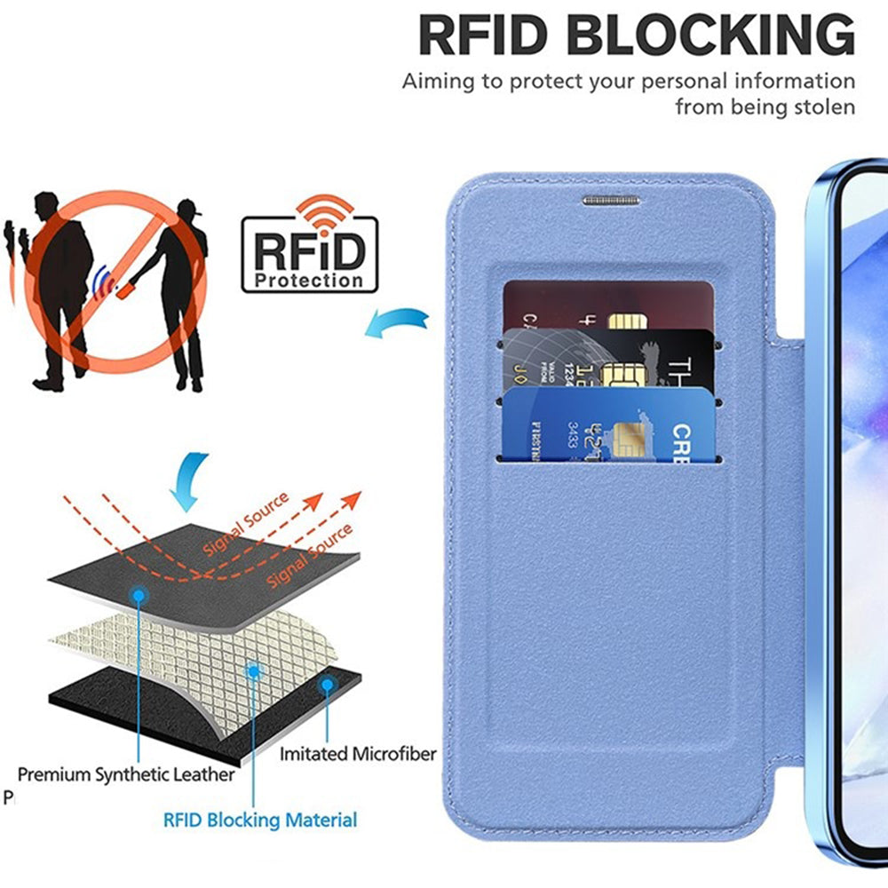 Coque MagSafe pour Samsung Galaxy A55 5G A556, Techsuit, SmartMag Book, Bleu