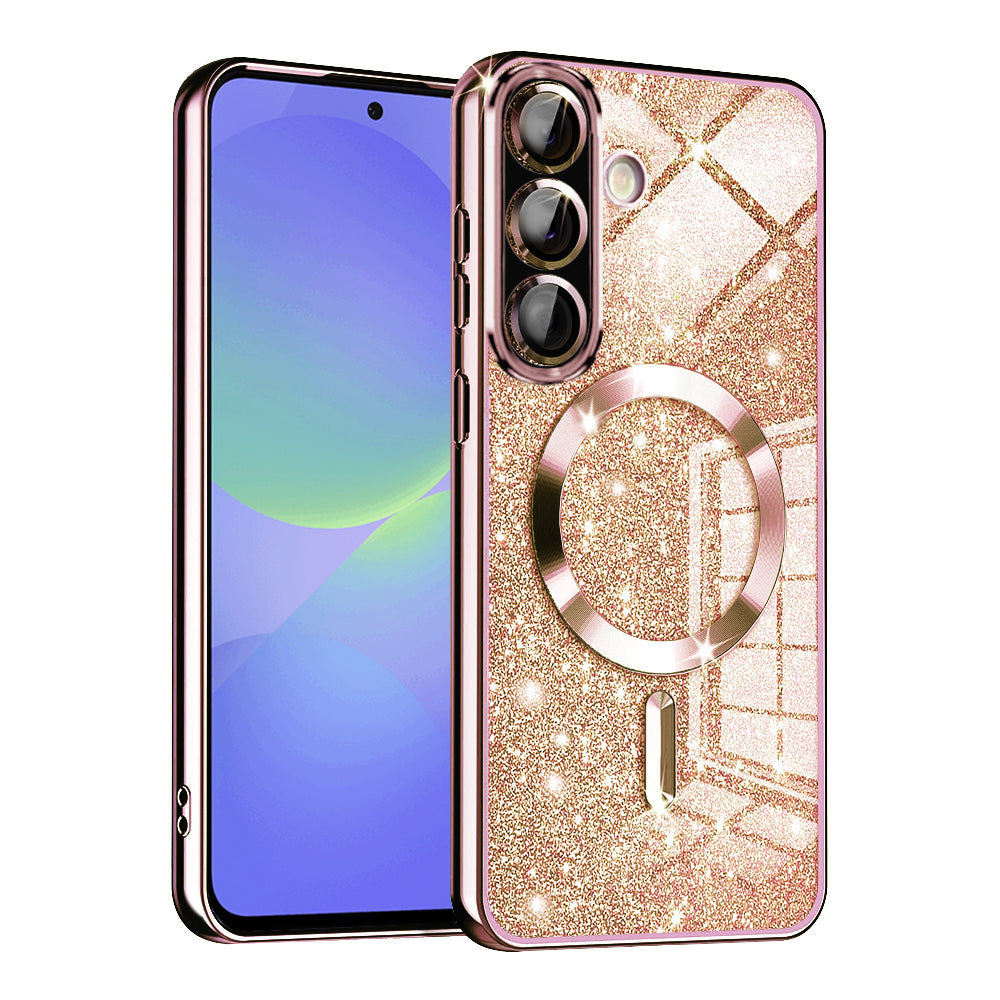 Coque MagSafe pour Samsung Galaxy A56 A566 / A36 A366, Techsuit, Luxury Glitter, Rose Doré