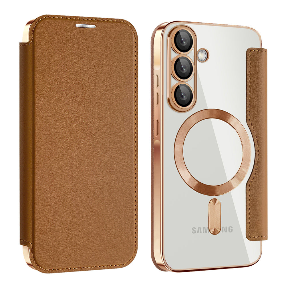 MagSafe-Hülle für Samsung Galaxy A56 A566, Techsuit, SmartMag Book, Braun
