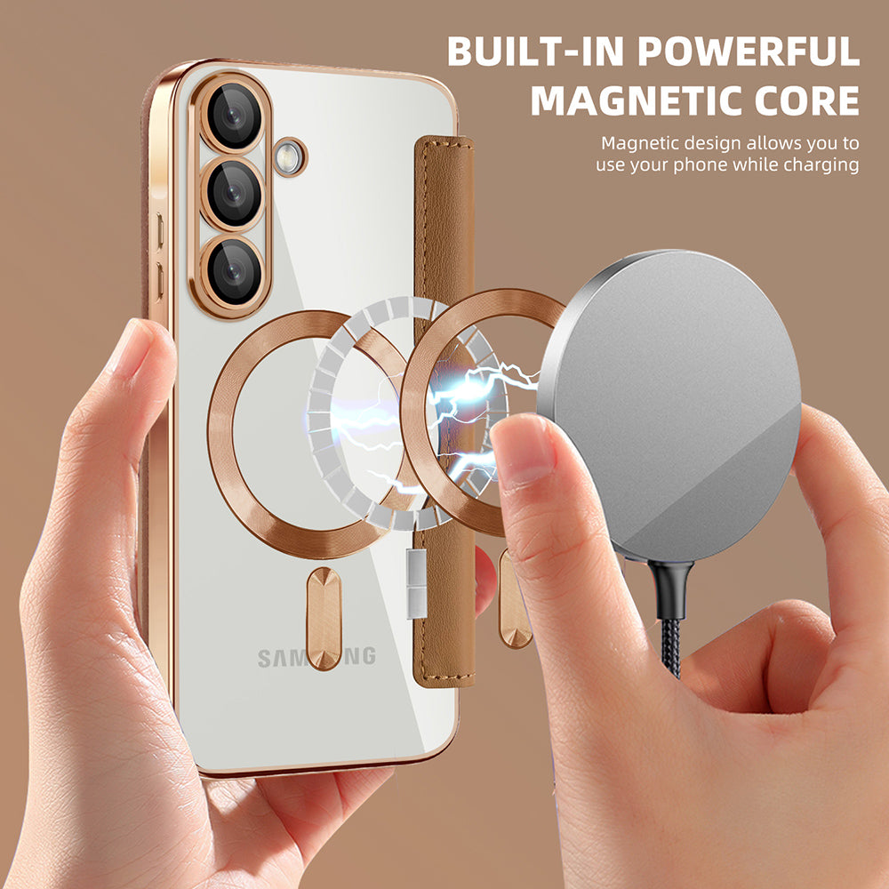 Étui MagSafe pour Samsung Galaxy A57 5G, Techsuit, SmartMag Book, Marron