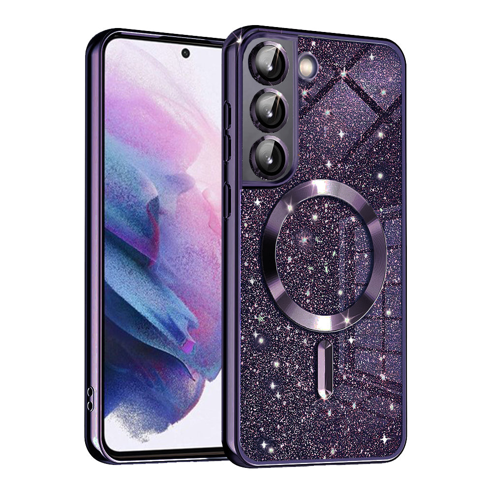 Coque MagSafe pour Samsung Galaxy S21 5G G991, Techsuit, Luxury Glitter, Violet Foncé