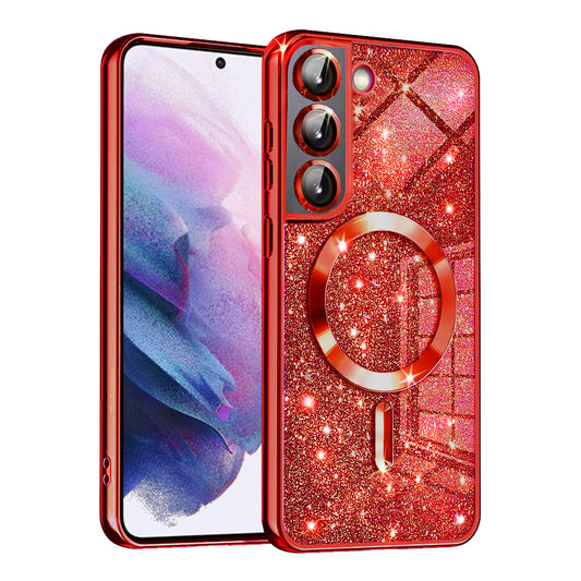 Coque MagSafe pour Samsung Galaxy S21 5G G991, Techsuit, Luxury Glitter, Rouge