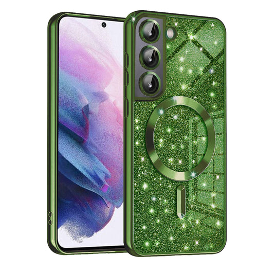 Coque MagSafe pour Samsung Galaxy S21 5G G991, Techsuit, Luxury Glitter, Vert Foncé