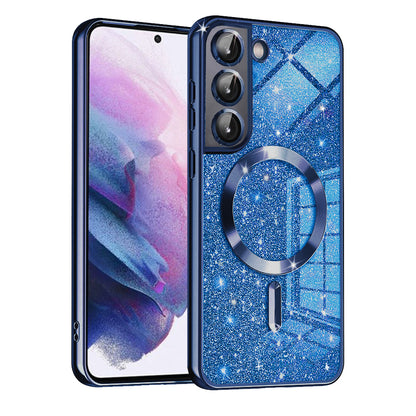 MagSafe-Hülle für Samsung Galaxy S21 FE 5G G990, Techsuit, Luxury Glitter, Dunkelblau