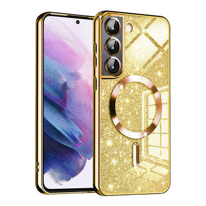 Coque MagSafe pour Samsung Galaxy S21 FE 5G G990, Techsuit, Luxury Glitter, Dorée