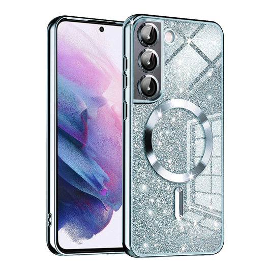 MagSafe-Hülle für Samsung Galaxy S21 FE 5G G990, Techsuit, Luxury Glitter, Blau