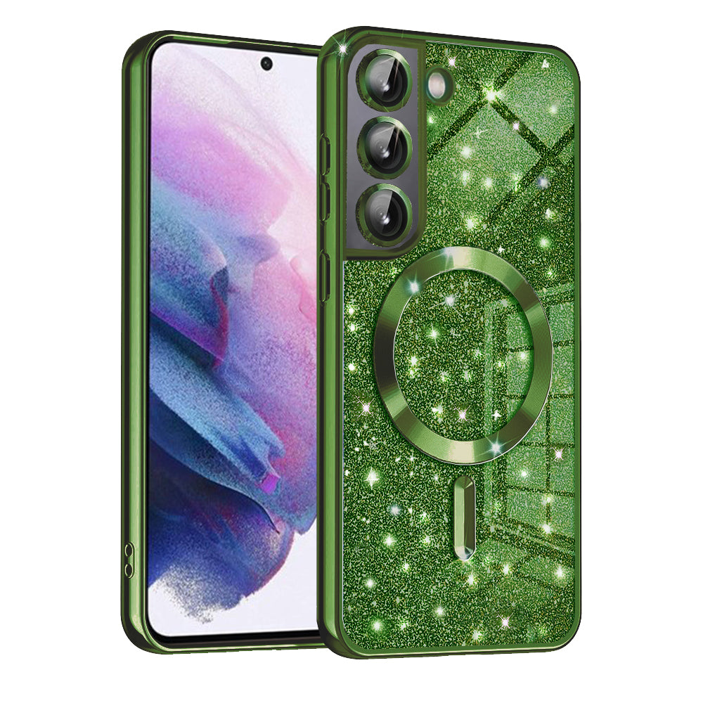 Coque MagSafe pour Samsung Galaxy S21 FE 5G G990, Techsuit, Luxury Glitter, Vert Foncé