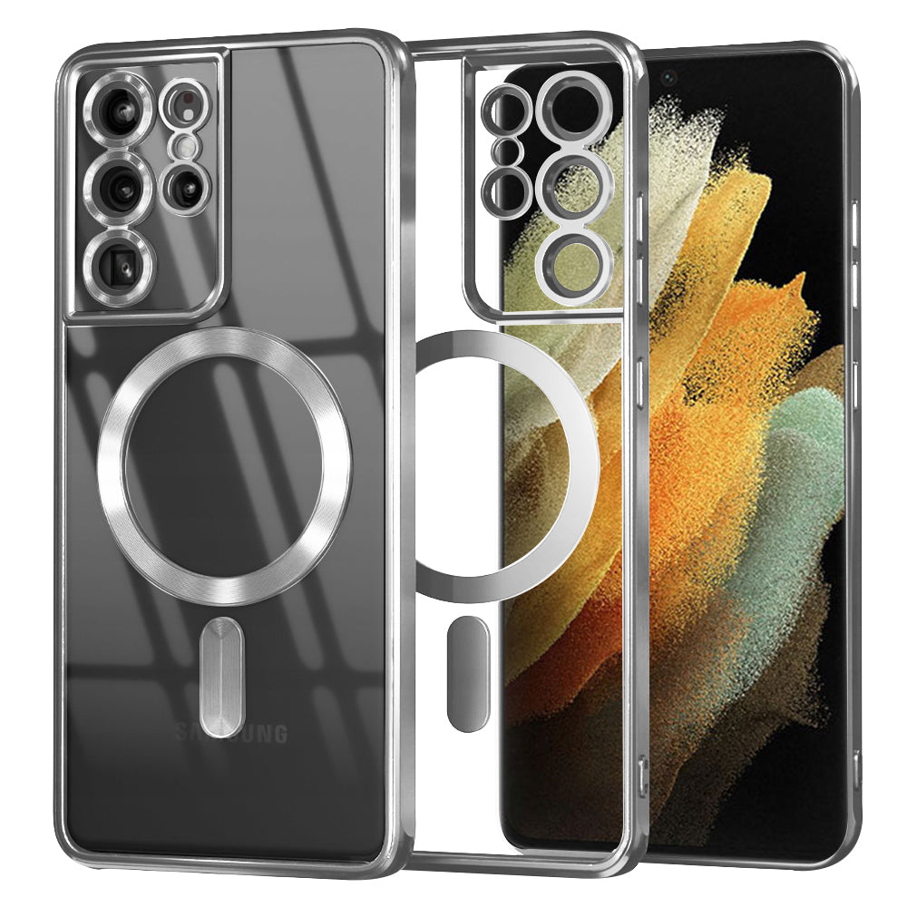Coque MagSafe pour Samsung Galaxy S21 Ultra 5G G998, Techsuit, Luxury Crystal, Argentée
