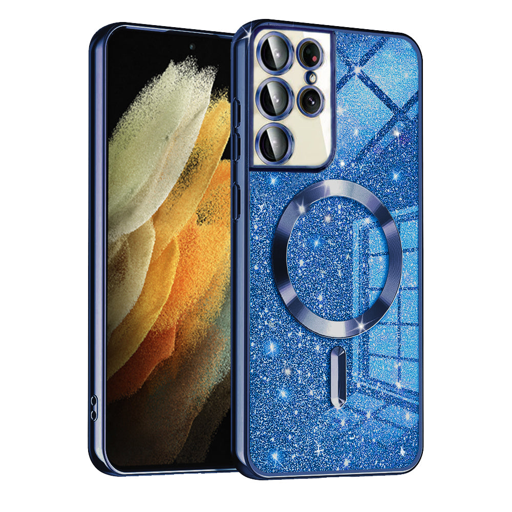 MagSafe-Hülle für Samsung Galaxy S21 Ultra 5G G998, Techsuit, Luxury Glitter, Dunkelblau