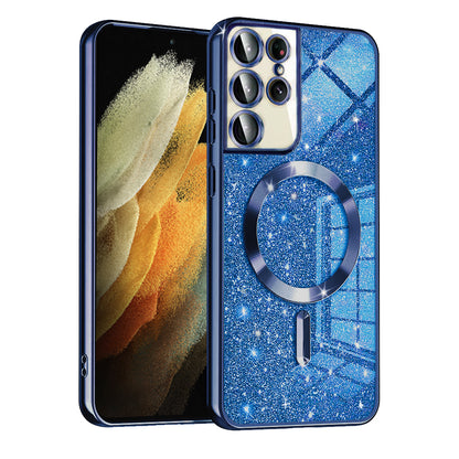 MagSafe-Hülle für Samsung Galaxy S21 Ultra 5G G998, Techsuit, Luxury Glitter, Dunkelblau