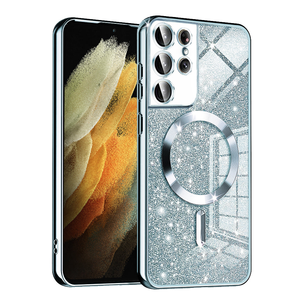 MagSafe-Hülle für Samsung Galaxy S21 Ultra 5G G998, Techsuit, Luxury Glitter, Blau