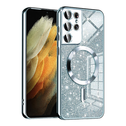MagSafe-Hülle für Samsung Galaxy S21 Ultra 5G G998, Techsuit, Luxury Glitter, Blau