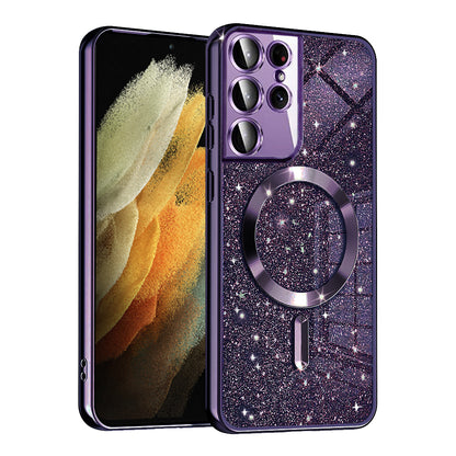 MagSafe-Hülle für Samsung Galaxy S21 Ultra 5G G998, Techsuit, Luxury Glitter, Dunkellila