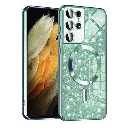 MagSafe-Hülle für Samsung Galaxy S21 Ultra 5G G998, Techsuit, Luxury Glitter, Hellgrün