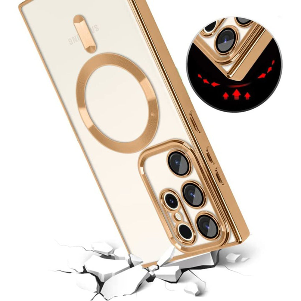 Coque MagSafe pour Samsung Galaxy S22 Ultra 5G S908, Techsuit, Luxury Crystal, Dorée