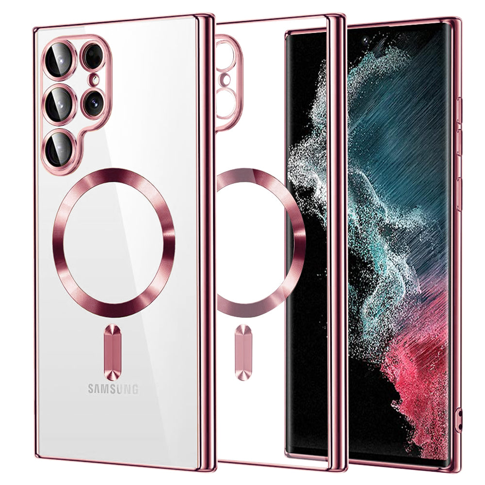 Coque MagSafe pour Samsung Galaxy S22 Ultra 5G S908, Techsuit, Luxury Crystal, Rose