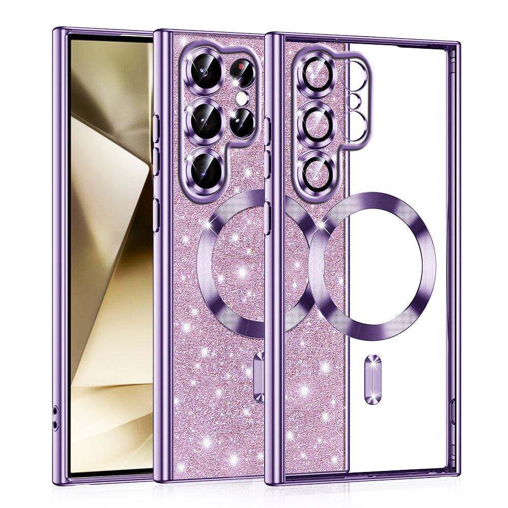 Coque MagSafe pour Samsung Galaxy S22 Ultra 5G S908, Techsuit, Luxury Glitter, Violet Clair