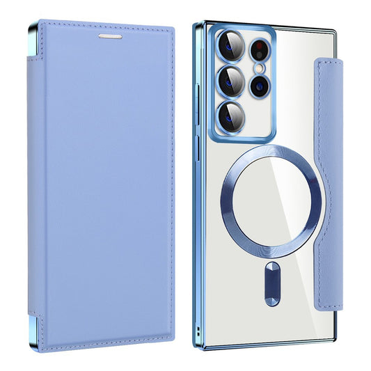 Coque MagSafe pour Samsung Galaxy S22 Ultra 5G S908, Techsuit, SmartMag Book, Bleu