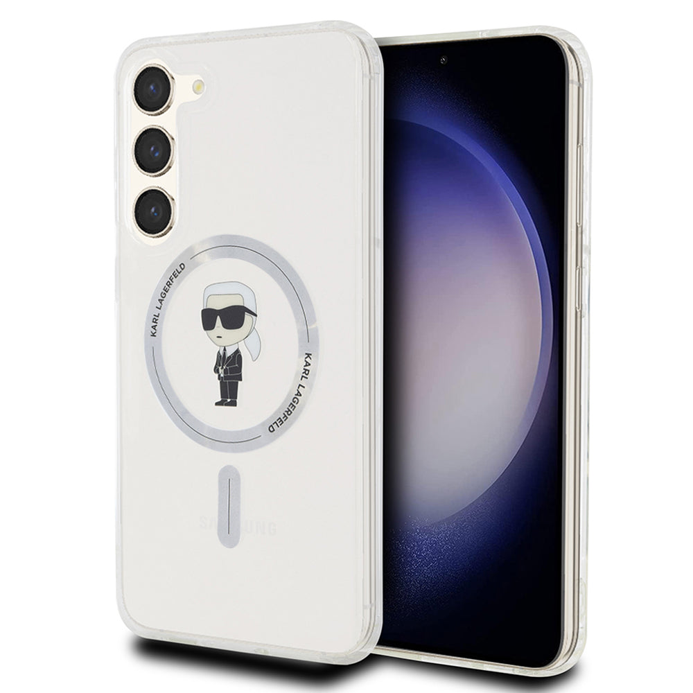 Coque MagSafe pour Samsung Galaxy S23+ S916, Karl Lagerfeld, IML Ikonik Karl, Transparente