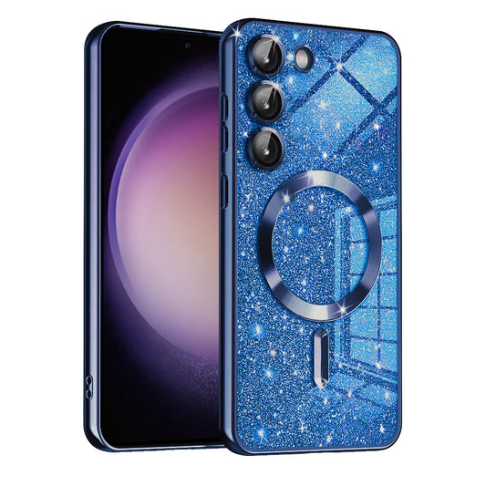 Coque MagSafe pour Samsung Galaxy S23+ S916, Techsuit, Luxury Glitter, Bleu Foncé