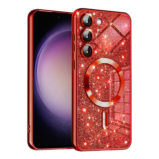 Coque MagSafe pour Samsung Galaxy S23+ S916, Techsuit, Luxury Glitter, Rouge