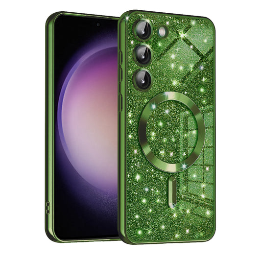 Coque MagSafe pour Samsung Galaxy S23+ S916, Techsuit, Luxury Glitter, Vert Foncé
