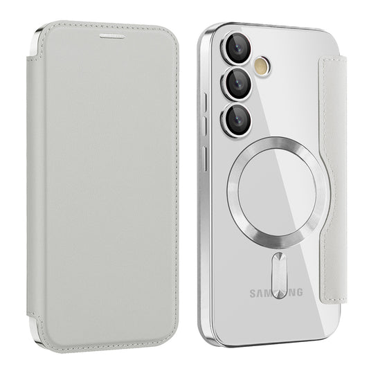 Coque MagSafe pour Samsung Galaxy S23+ S916, Techsuit, SmartMag Book, Gris