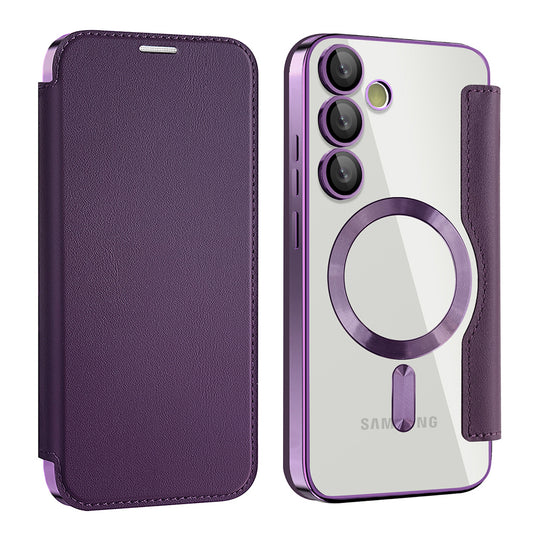 Coque MagSafe pour Samsung Galaxy S23+ S916, Techsuit, SmartMag Book, Violet