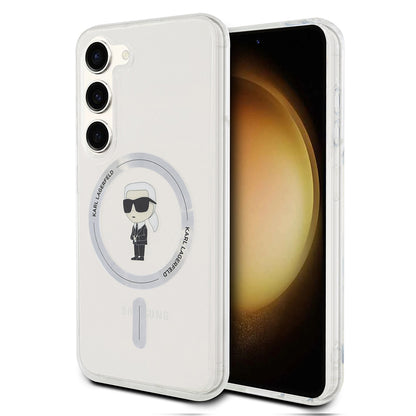 Étui MagSafe pour Samsung Galaxy S23 S911, Karl Lagerfeld, IML Ikonik Karl, Transparent