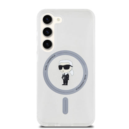 Étui MagSafe pour Samsung Galaxy S23 S911, Karl Lagerfeld, IML Ikonik Karl, Transparent